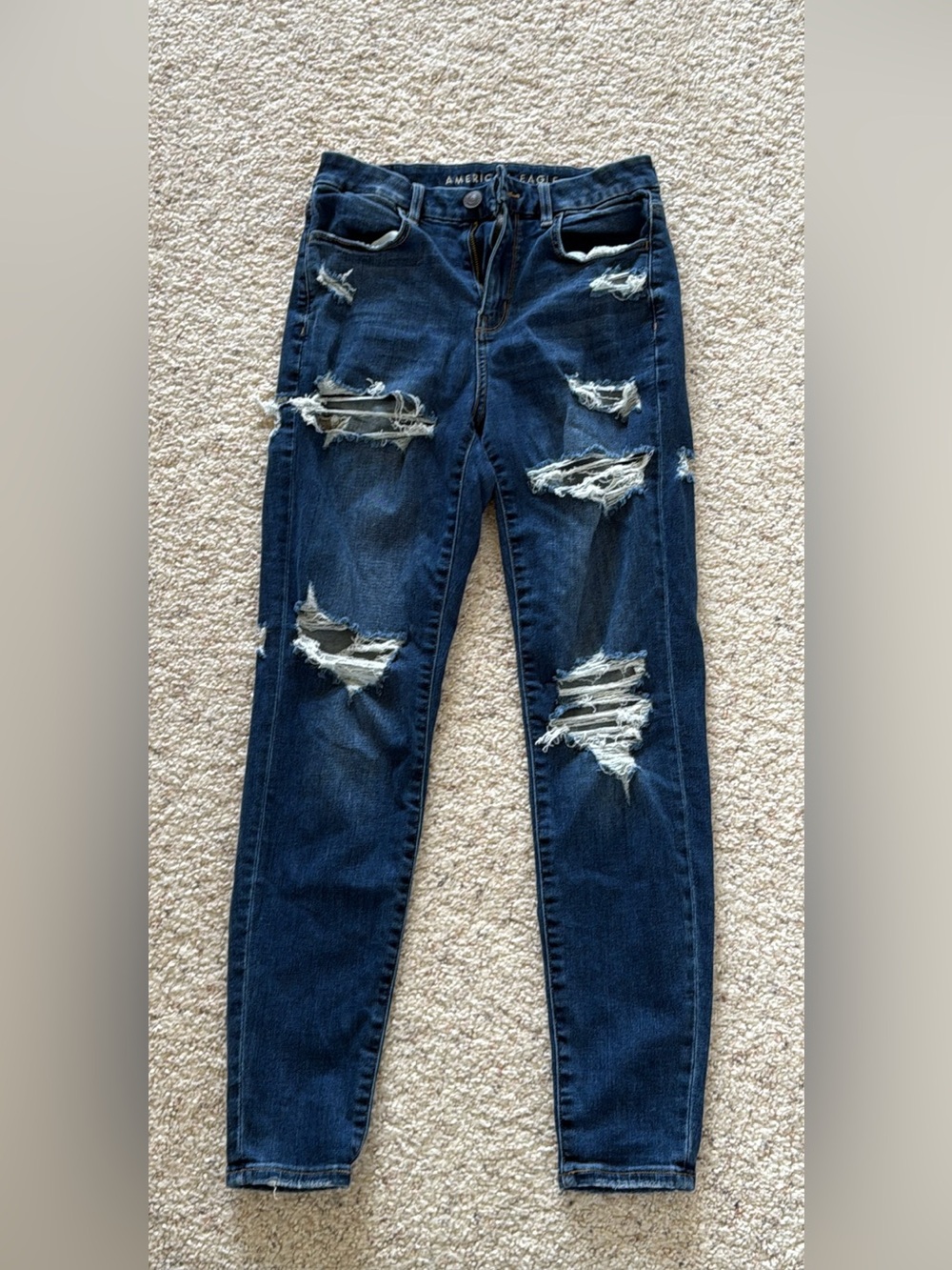 American Eagle Outfitters Women's Ripped Skinny Jeans - Dark Blue